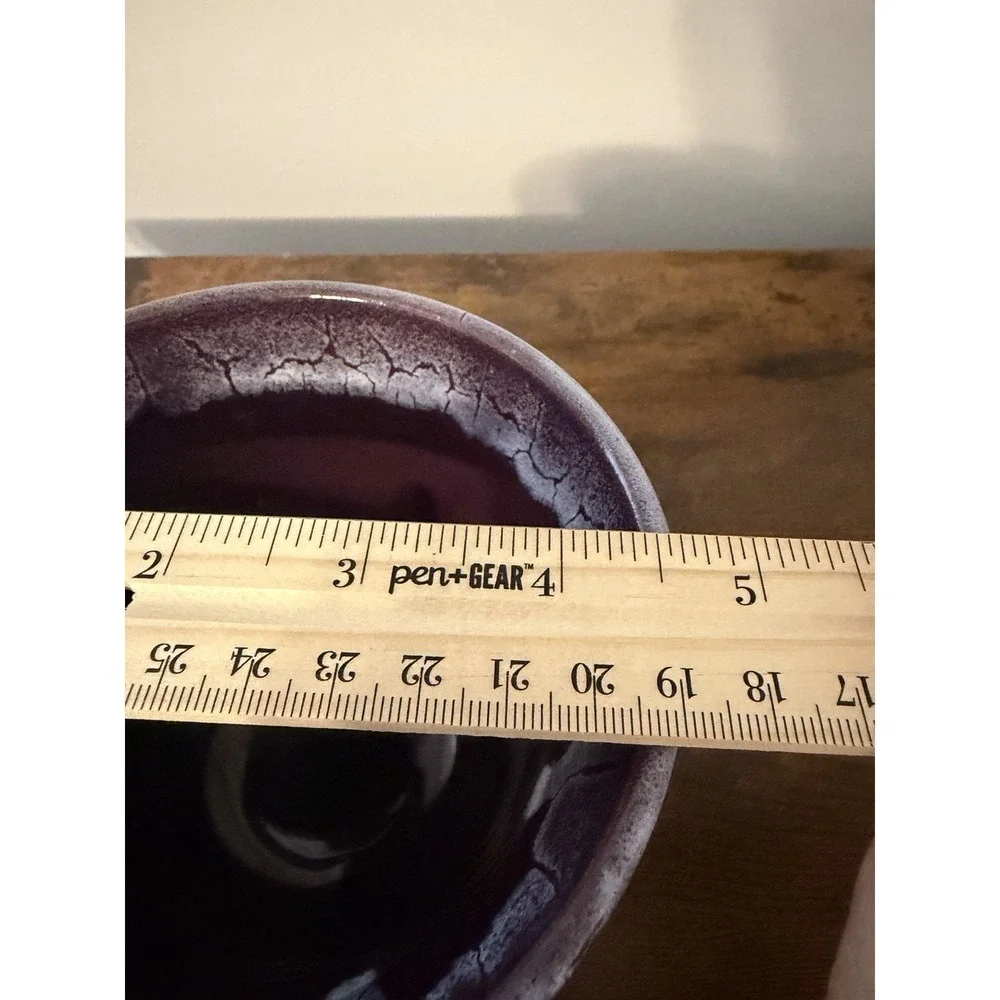 Studio Pottery Apple Baker Purple‎ Drip Glaze Signed on Bottom Stoneware 5